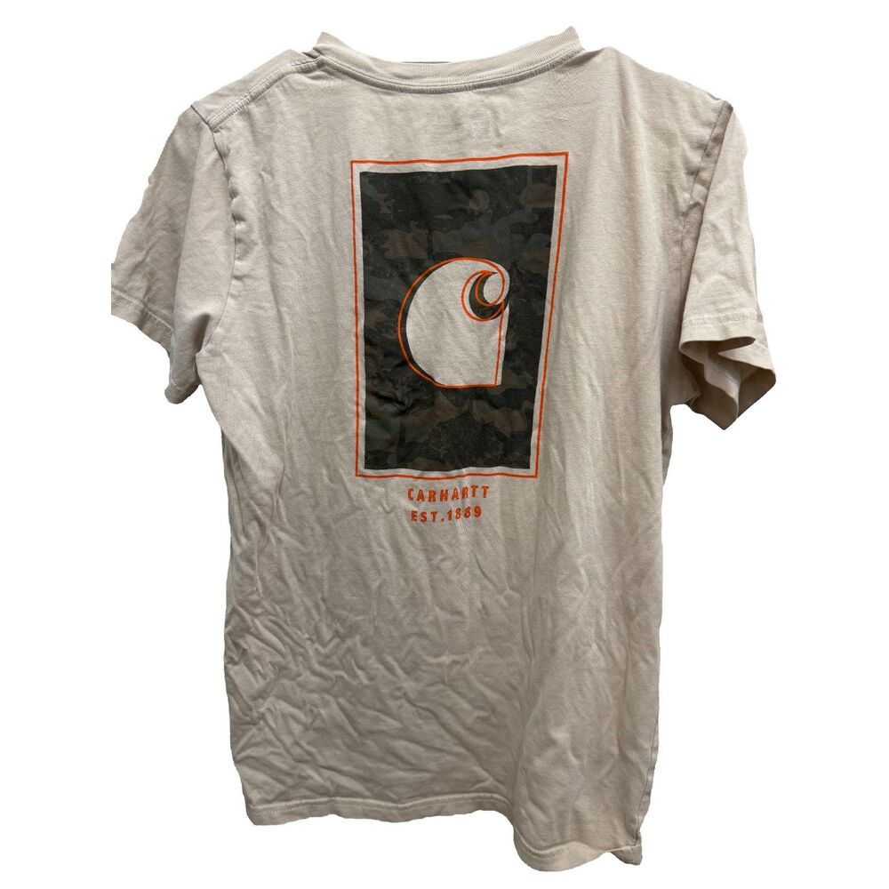 Carhartt Graphic Pocket T-Shirt Tan Camo Logo Est. 1889 YOUTH MEN Large